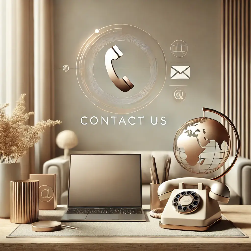 Notre Histoire 3 DALL·E 2024 10 17 16.40.54 An inviting and professional image for a Contact Us section for a luxury concierge service website. The scene features a modern and sleek desk setup